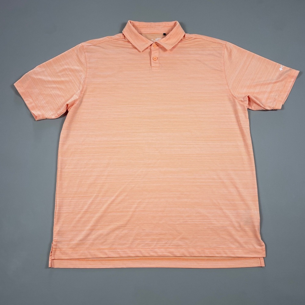 Columbia Golf Mens XL Orange Striped Short Sleeve Performance Polo Shirt